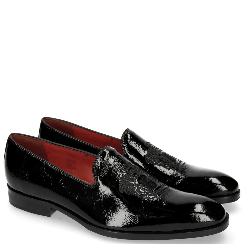 Mocassins Prince 2 Patent Soft Black Embrodery Crown