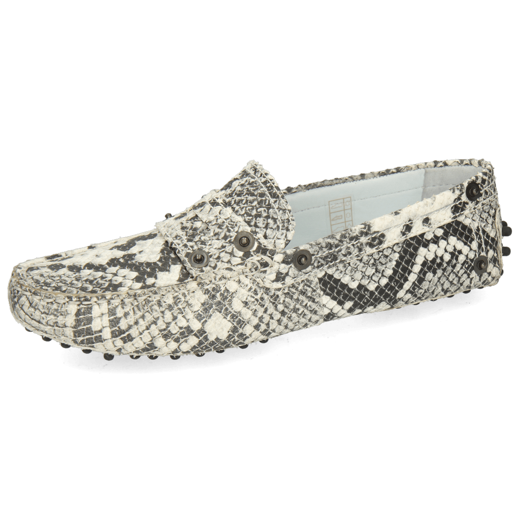 Loafers Caroline 1 Snake Scale Black Off White Dots