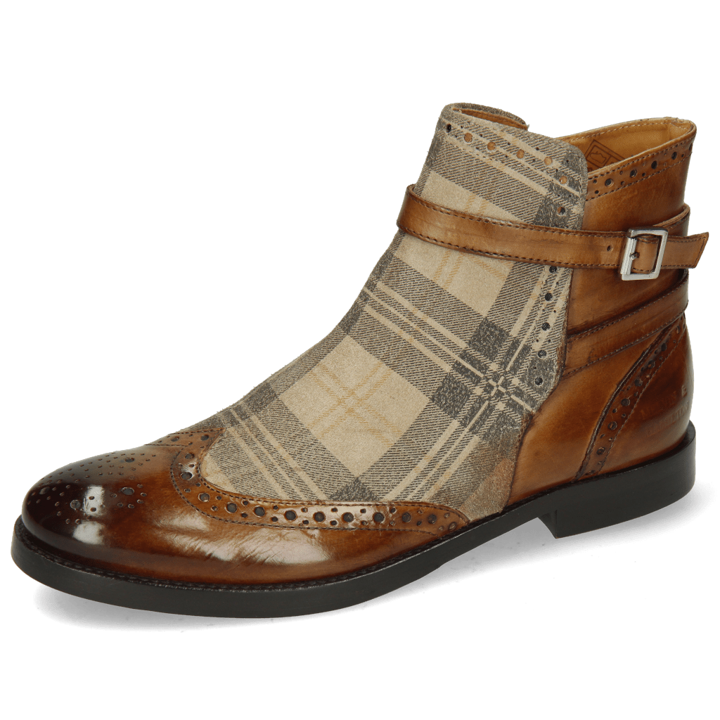 Enkellaarzen Amelie 11 Tobacco Suede Check Beige