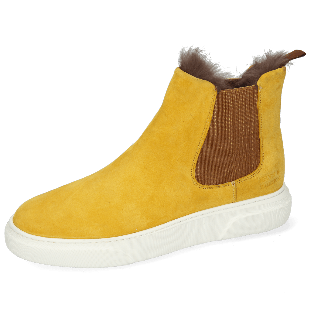 Enkellaarzen Hailey 2 Sheep Suede Yellow Elastic Glitter Fur