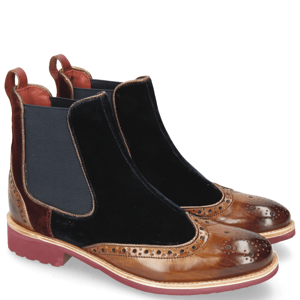 Enkellaarzen Amelie 43 Velluto Tan Midnight Wine Binding Nappa Aztek Bronze