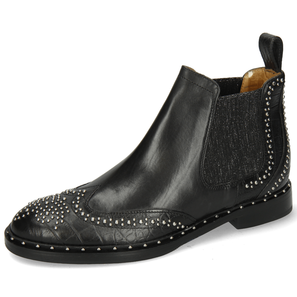 Enkellaarzen Sally 45 Big Croco Black Rivets