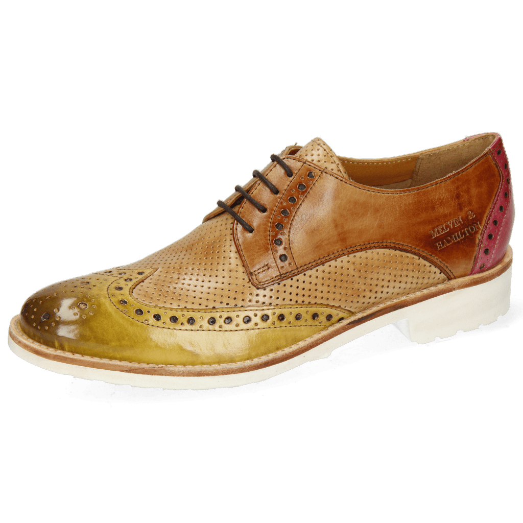 Derby schoenen Amelie 3 Cedro Tan Fuxia Perfo New Sand