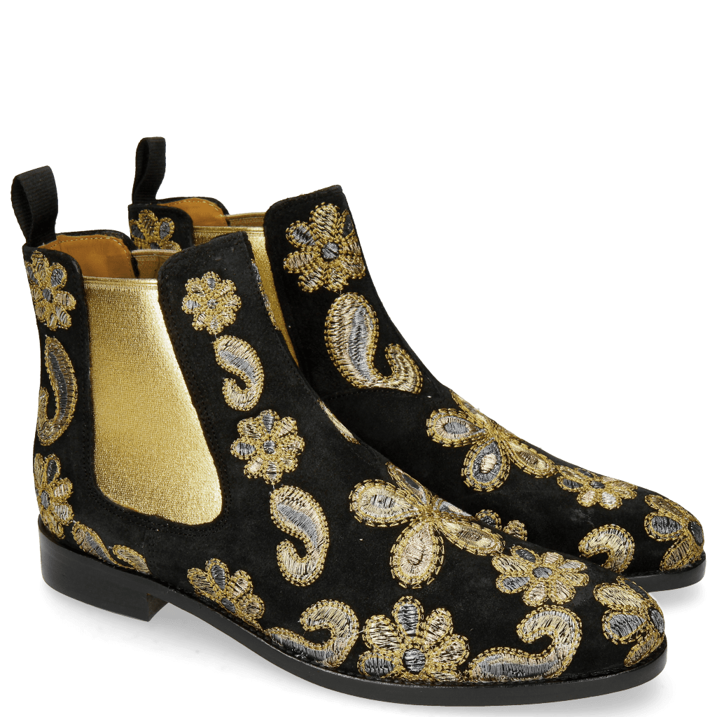 Enkellaarzen Roberta 8 Lima Black Embrodery Paisley