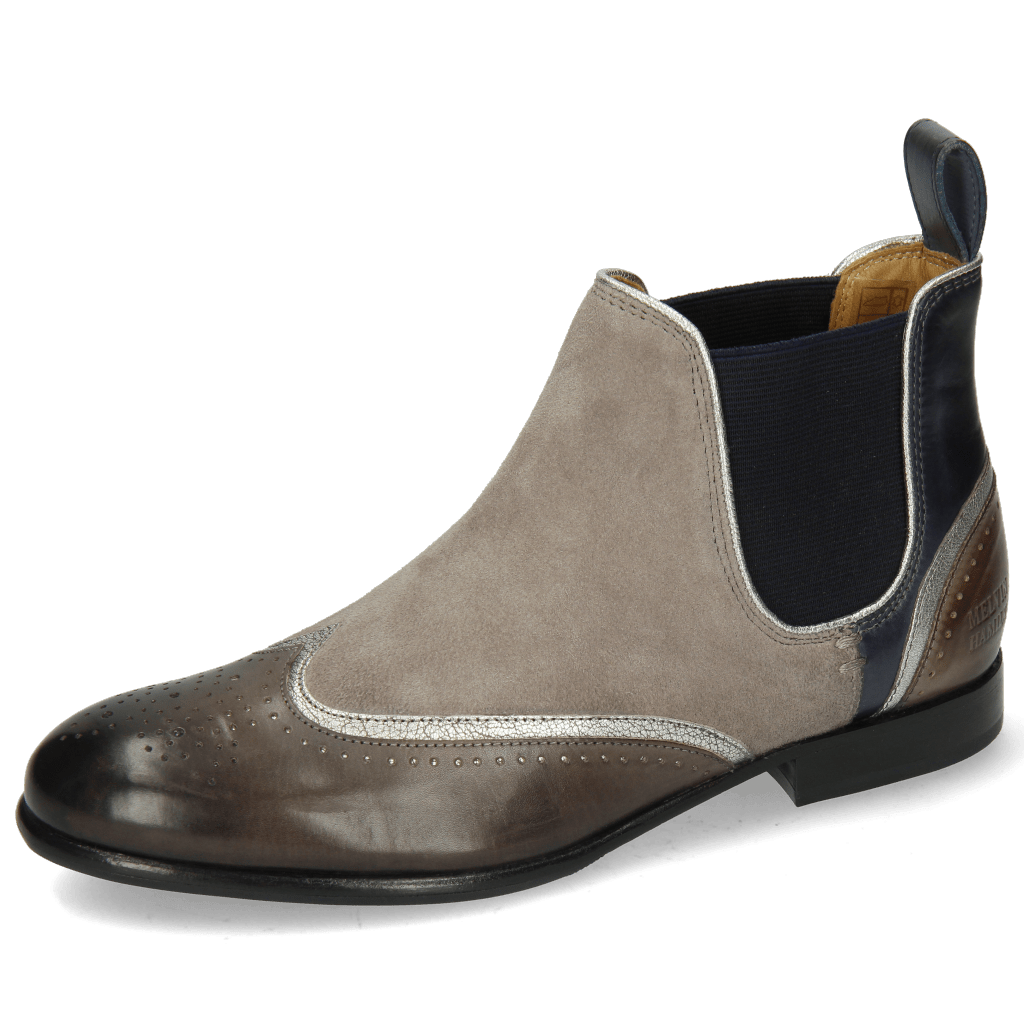 Enkellaarzen Sally 19 Stone Navy Nappa Aztek Silver Oily Suede Taupe